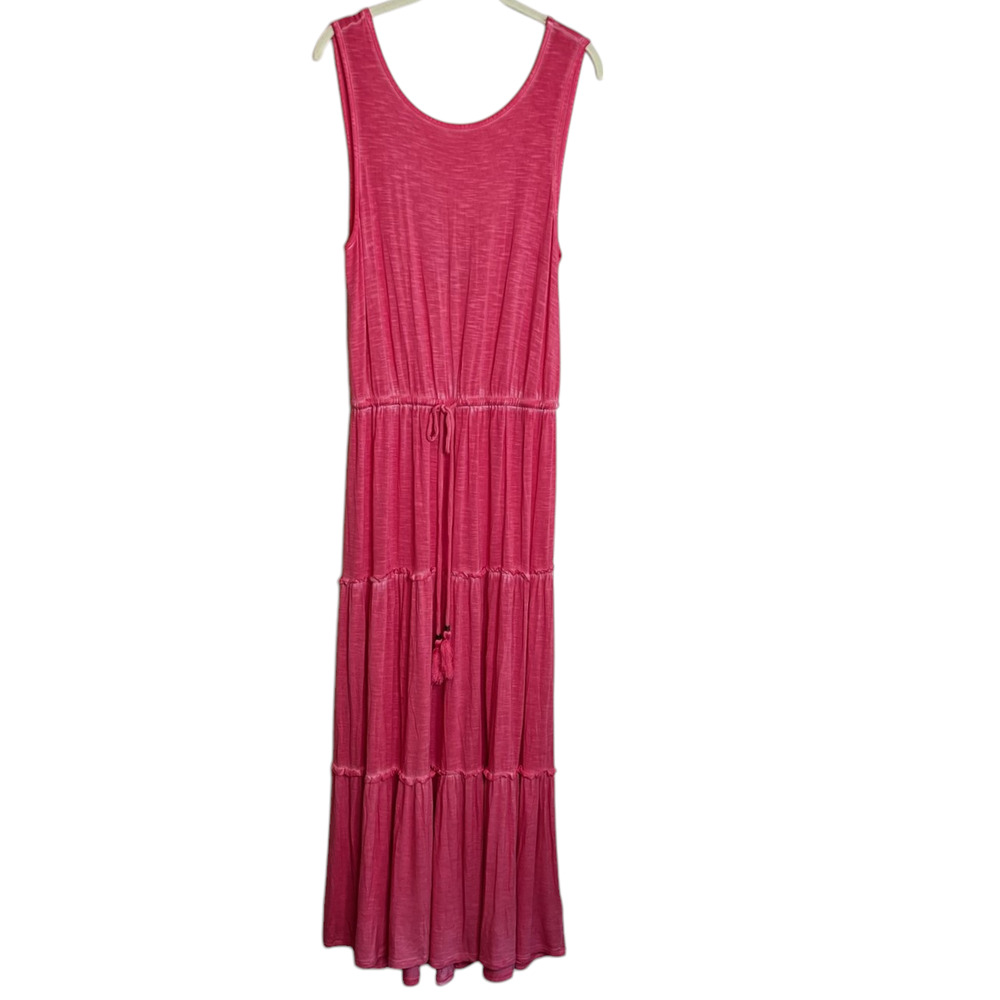 Knox Rose Womens Maxi Dress Size Medium Pink Tiered Tassels Lightweight Boho
